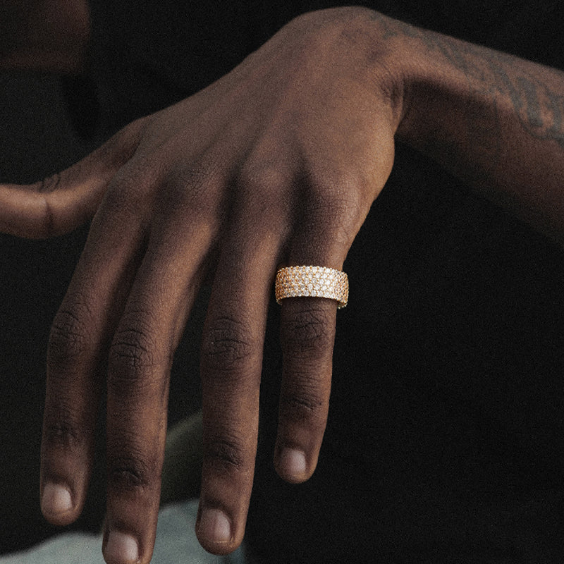 Luxurious Wide-Band Ring with Full Diamond Setting (Silver/Gold Version)