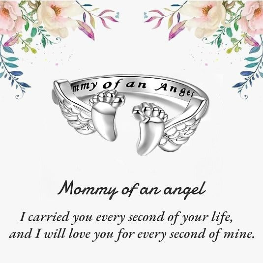 "Footprints of an Angel" Memorial Ring - Women's Silver Open Ring, Personalized Emotional Fashion Accessory