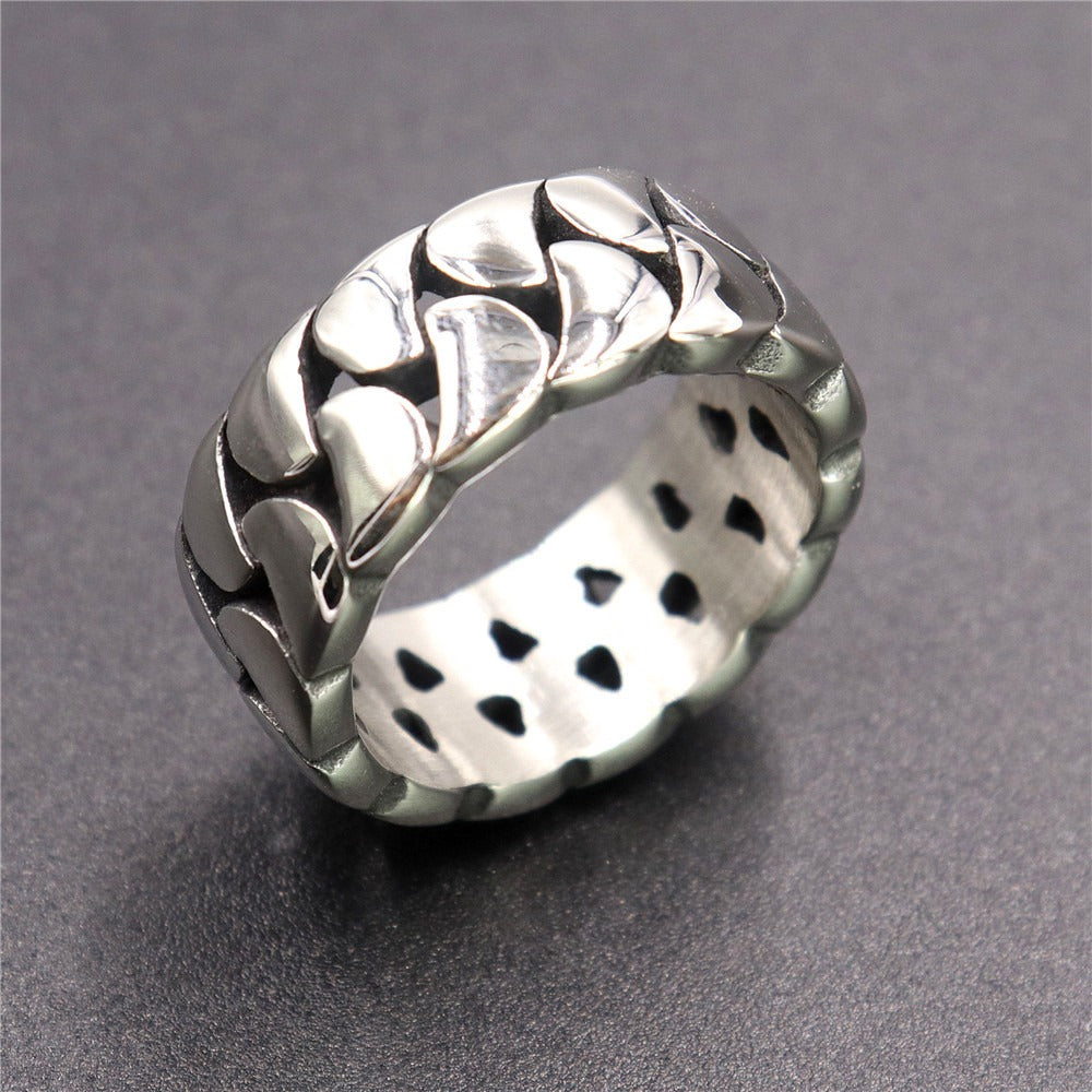 S925 Silver Retro Curb Chain Textured Oxidized Ring