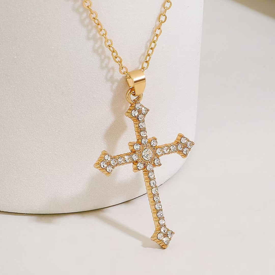 Full-Diamond Cross Two-Tone Necklace - Light Luxury Micro-Inlaid Arrow Design Clavicle Chain