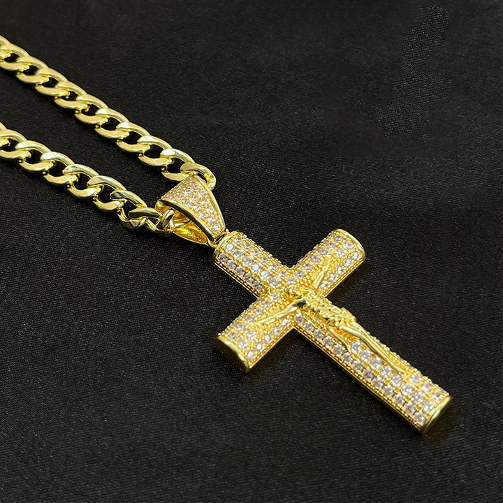 Luxury fully inlaid Jesus cross necklace