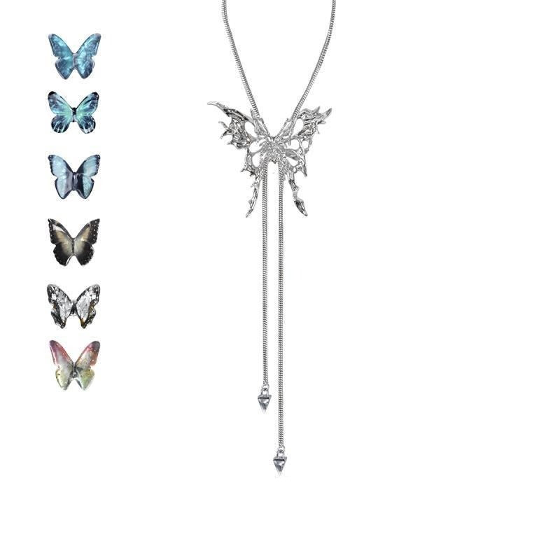 S925 Silver 6 Styles Available Light Luxury Dark Butterfly Pendant Necklace