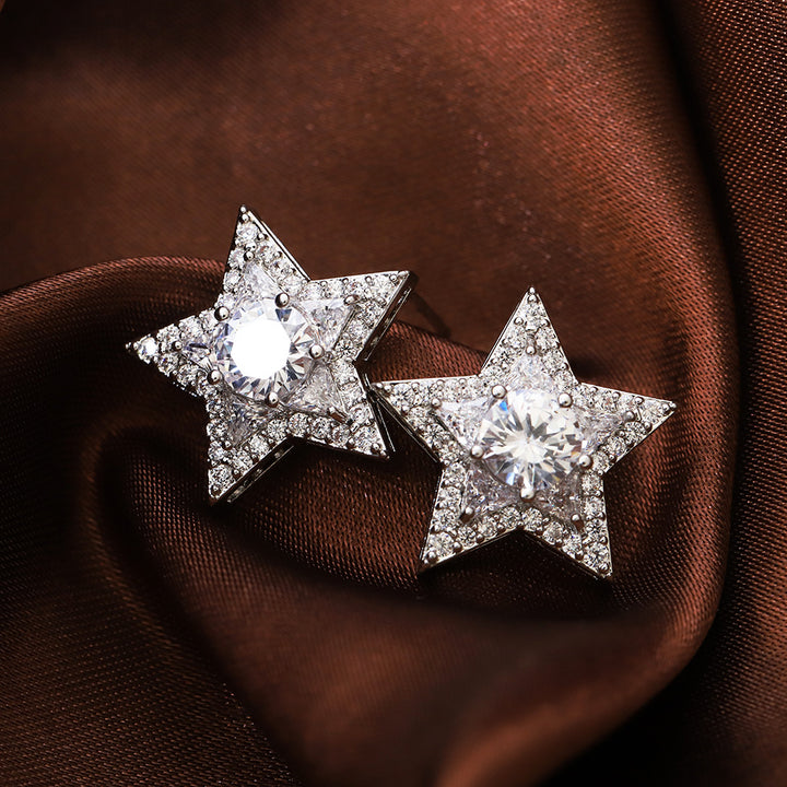 Full-Diamond Star-Shaped Earrings (Silver Version)