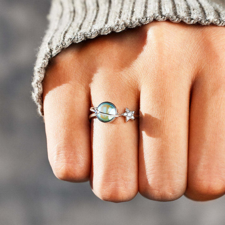 Rotatable Planet & Star Ring - S925 Silver Light Luxury Space-Style Diamond-Paved Band