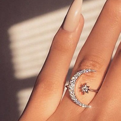 Moon & Star Adjustable Open Ring
