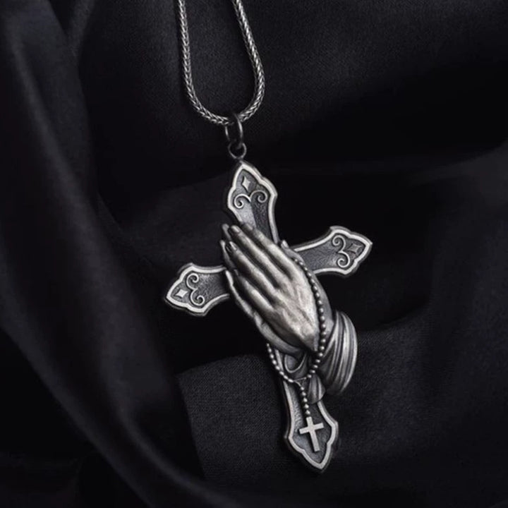 Vintage Praying Hands Cross Necklace