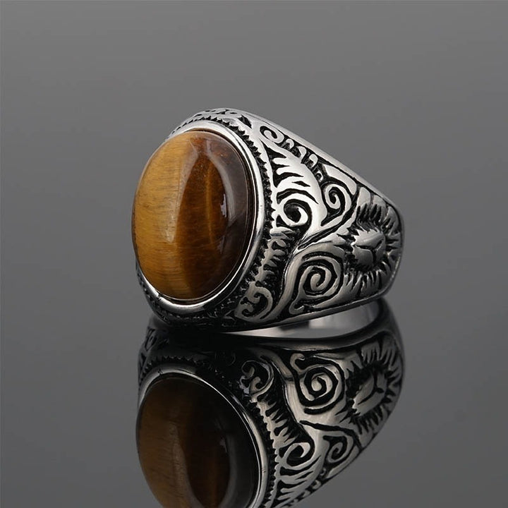 S925 Silver  Antiqued Niche Wide Vintage Carved Multi-Gemstone Ring