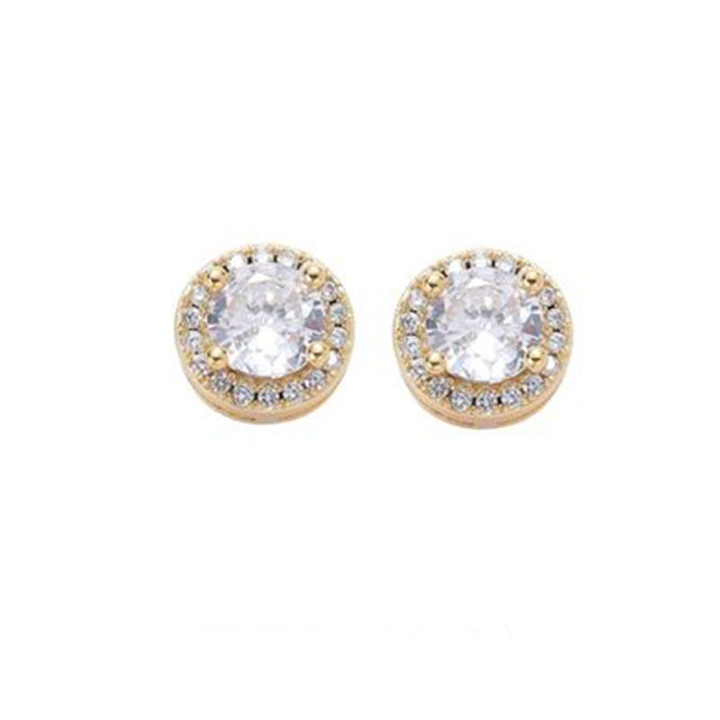 Round Full-Diamond Halo Earrings (Silver/Gold Version)