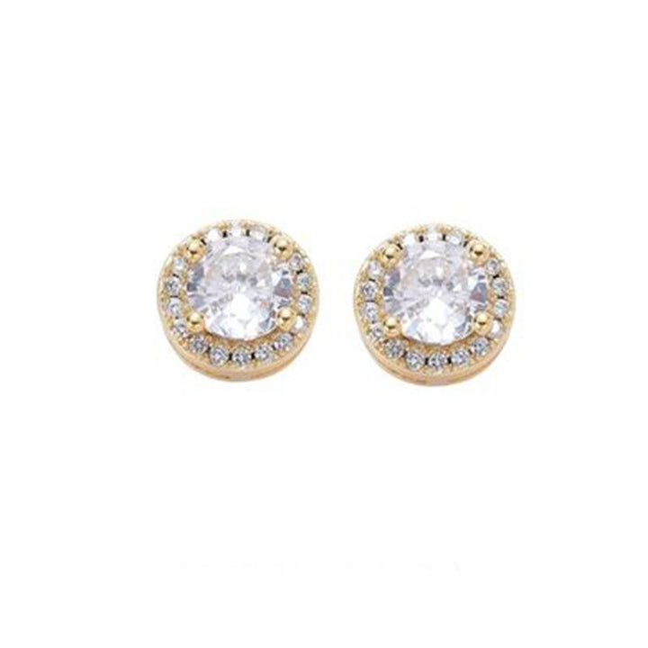 Round Full-Diamond Halo Earrings (Silver/Gold Version)