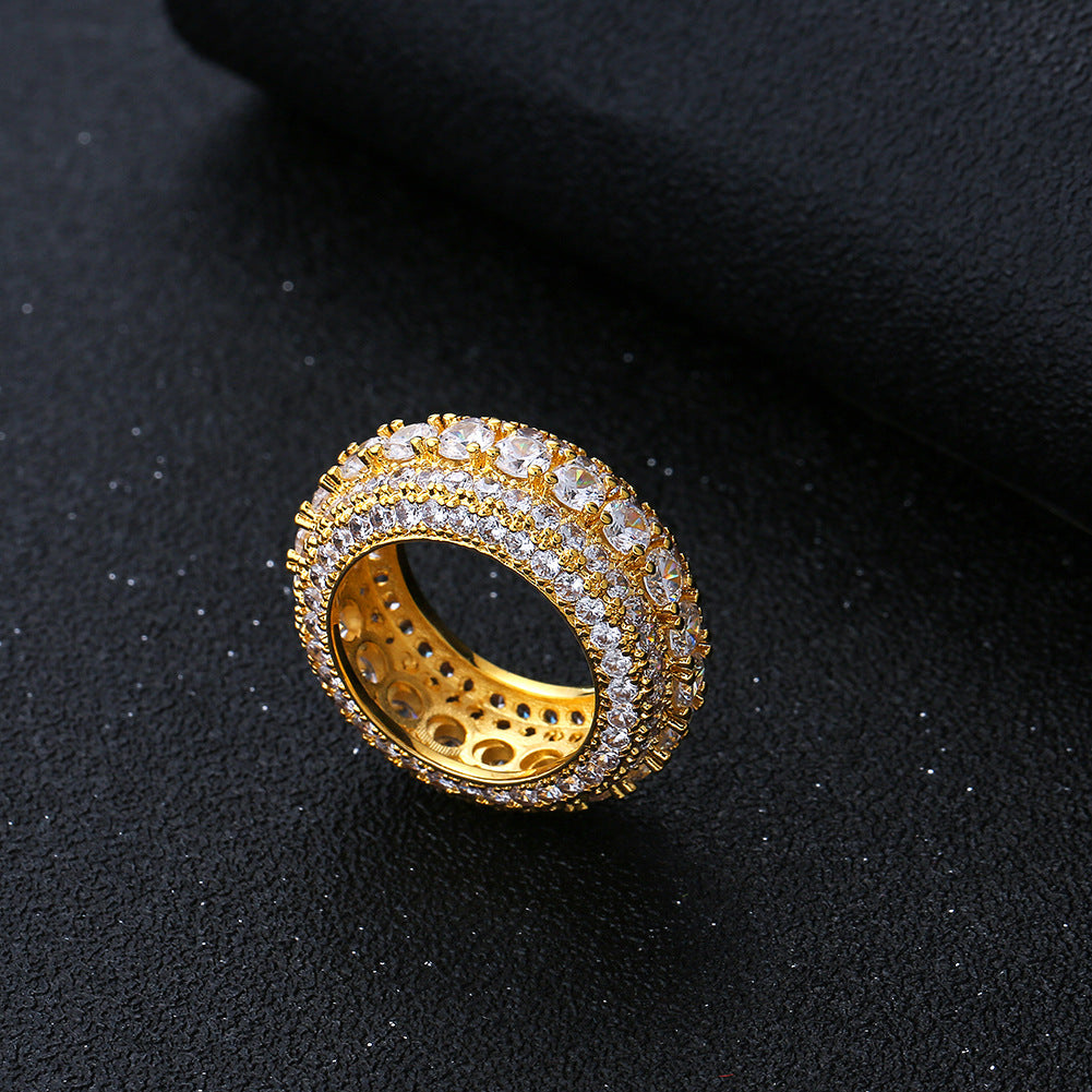 Brilliant Multi-Diamond Splicing Wide-Band Ring (Gold/Silver Version)