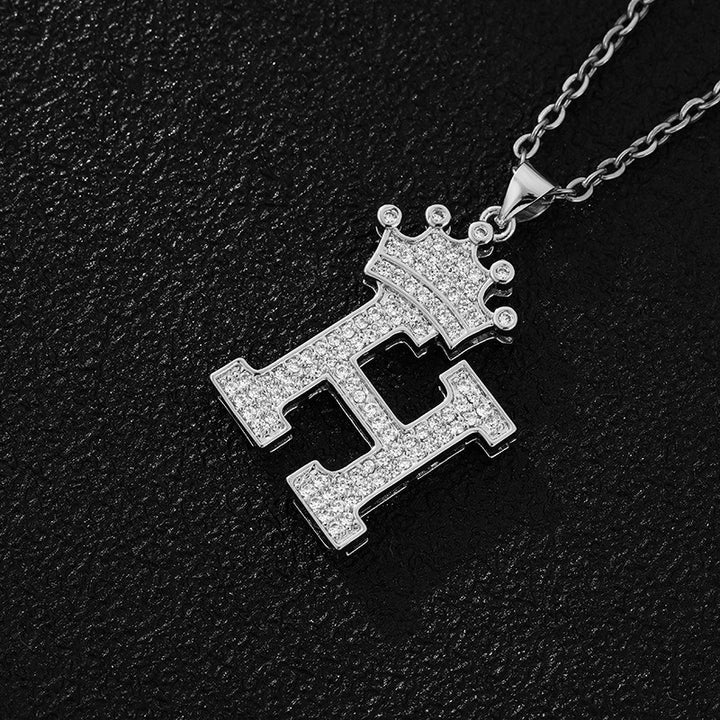 26 Letters Optional Crown Diamond-Encrusted Necklace - Gold/Silver Two-Color Unisex Personalized Light Luxury Accessory