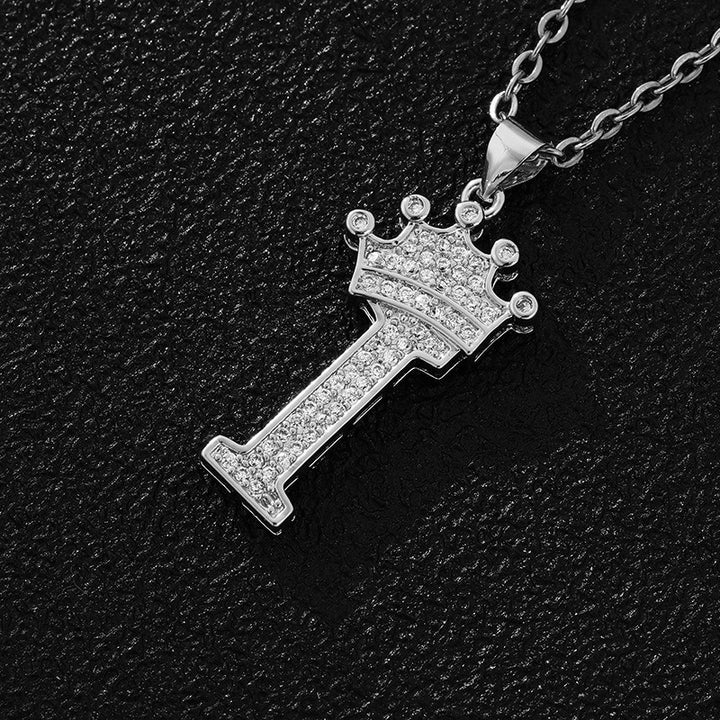 26 Letters Optional Crown Diamond-Encrusted Necklace - Gold/Silver Two-Color Unisex Personalized Light Luxury Accessory