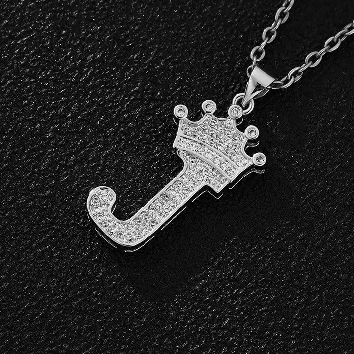 26 Letters Optional Crown Diamond-Encrusted Necklace - Gold/Silver Two-Color Unisex Personalized Light Luxury Accessory