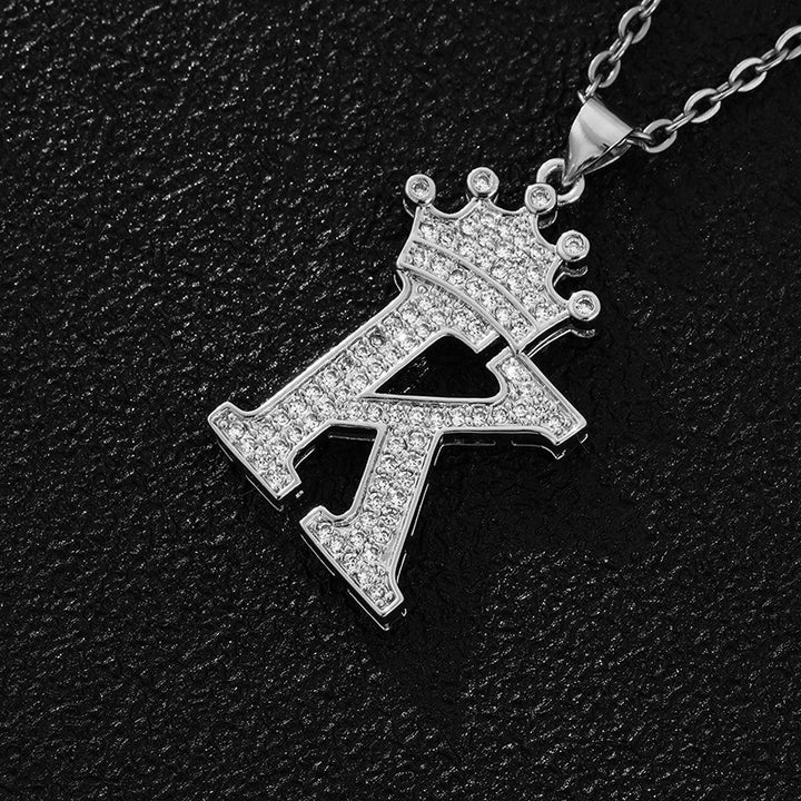 26 Letters Optional Crown Diamond-Encrusted Necklace - Gold/Silver Two-Color Unisex Personalized Light Luxury Accessory