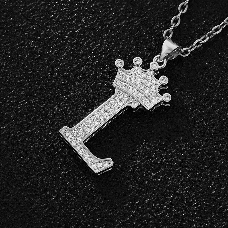 26 Letters Optional Crown Diamond-Encrusted Necklace - Gold/Silver Two-Color Unisex Personalized Light Luxury Accessory
