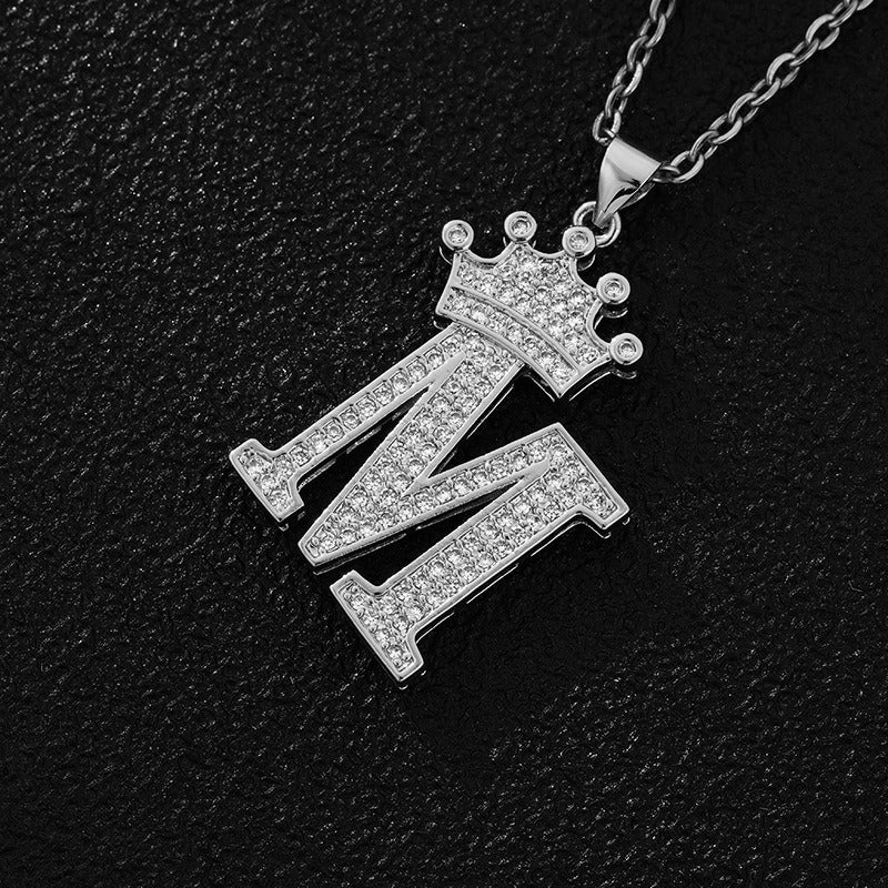 26 Letters Optional Crown Diamond-Encrusted Necklace - Gold/Silver Two-Color Unisex Personalized Light Luxury Accessory