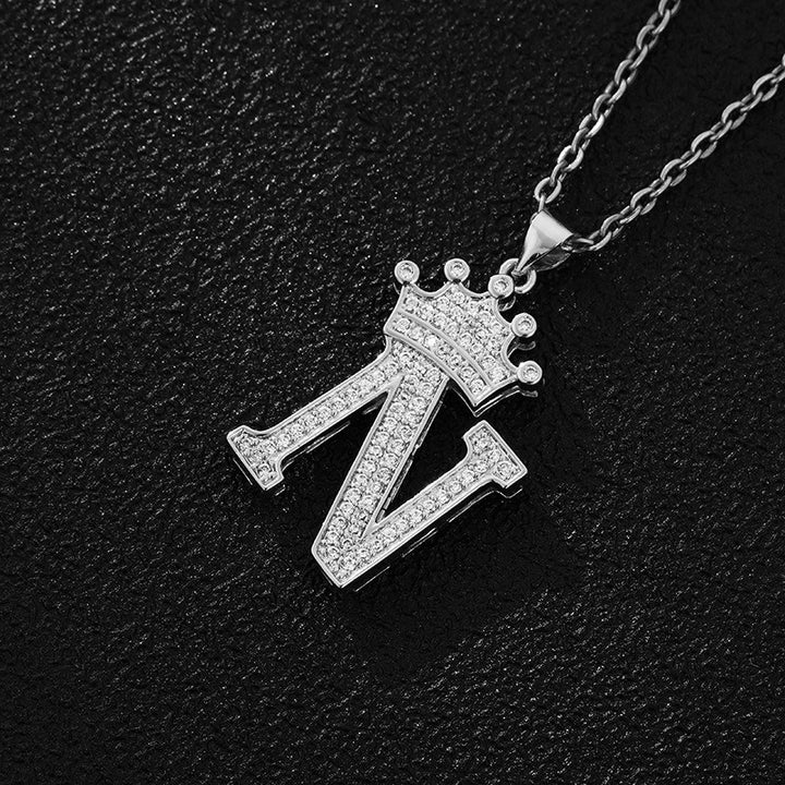 26 Letters Optional Crown Diamond-Encrusted Necklace - Gold/Silver Two-Color Unisex Personalized Light Luxury Accessory
