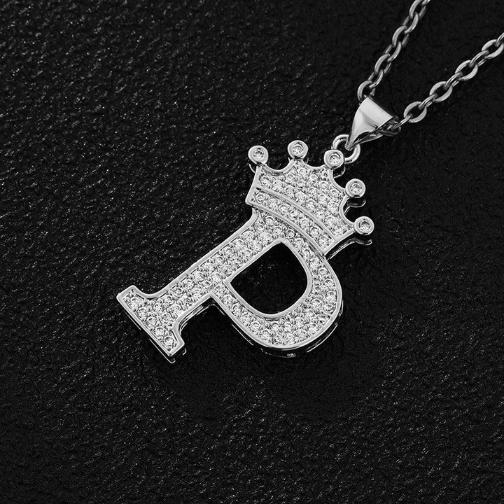 26 Letters Optional Crown Diamond-Encrusted Necklace - Gold/Silver Two-Color Unisex Personalized Light Luxury Accessory