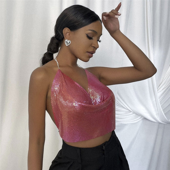Sparkly Chainmail Halter Crop Top