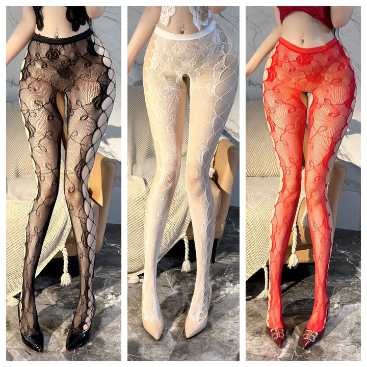 Sexy Open-Crotch Lace Fishnet Tights