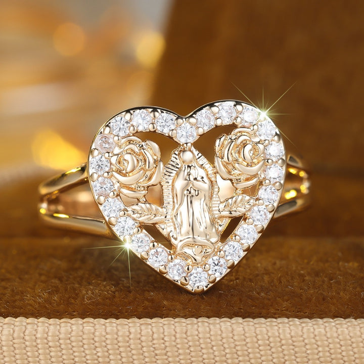Gilded Madonna Grace 18K Gold Virgin Mary Relief Ring Sacred Tenderness for Your Fingertips