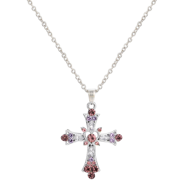 Colorful Gemstone Cross Silver Necklace