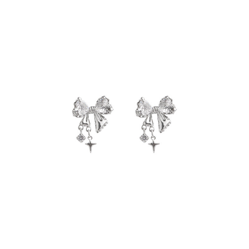 Silver Bowknot Star Pendant Earrings