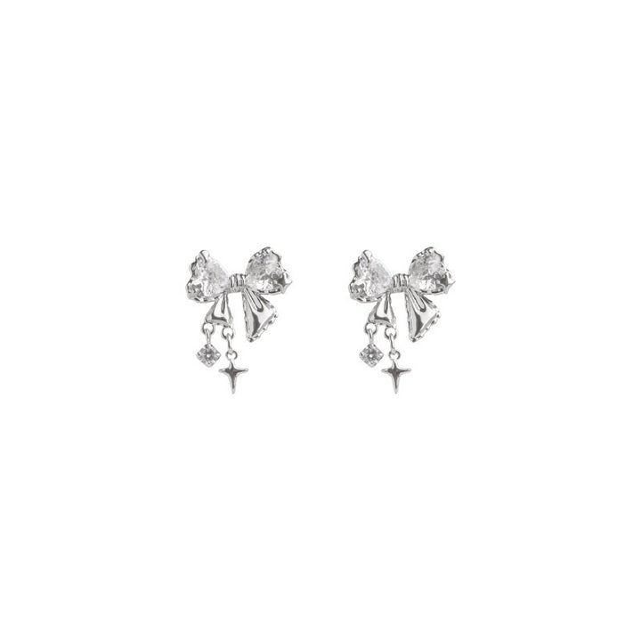 Silver Bowknot Star Pendant Earrings