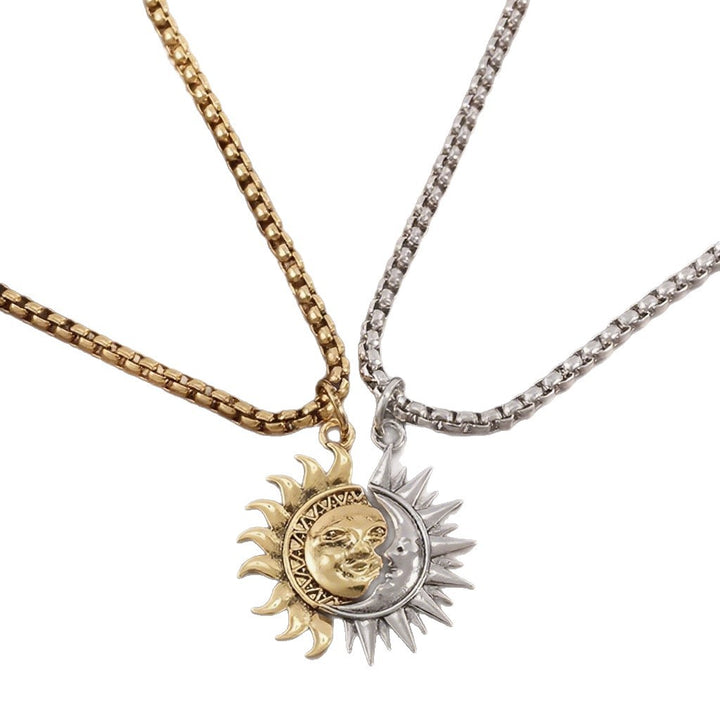 Personalized Trendy Accessory Niche Design Couple Token Sun and Moon Couple Splicing Necklace