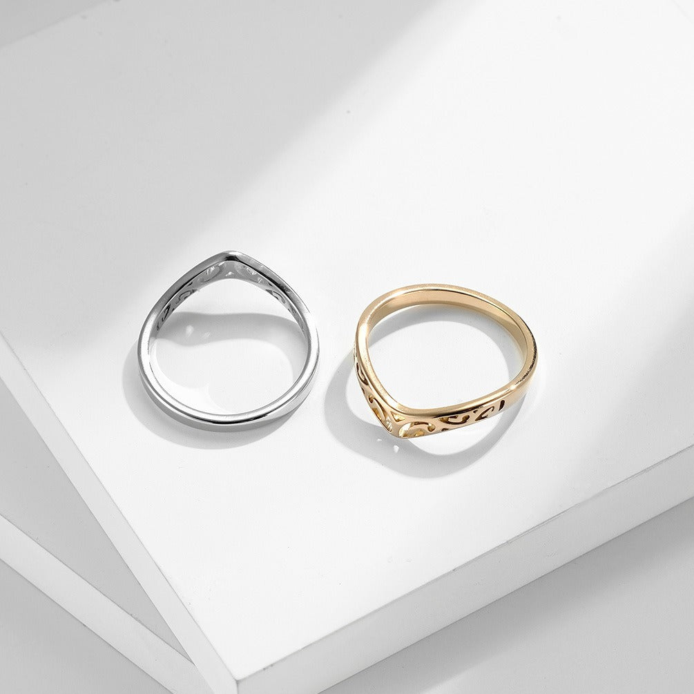S925 Silver Light Luxury Niche Statement Band : Dual-Color Hollow Totem Ring