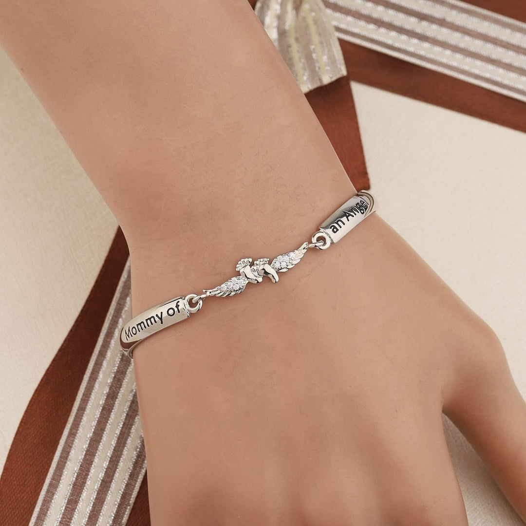 S925 Silver Diamond-Paved Baby Footprint  "Mommy of an Angel" Memorial Bracelet