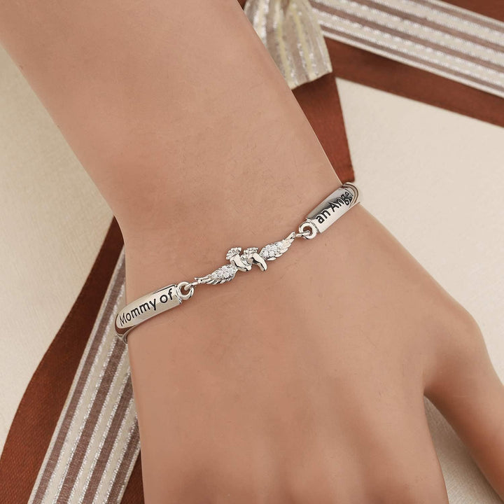 S925 Silver Diamond-Paved Baby Footprint  "Mommy of an Angel" Memorial Bracelet