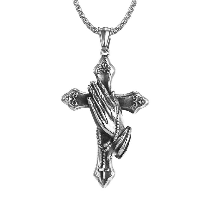 Vintage Praying Hands Cross Necklace