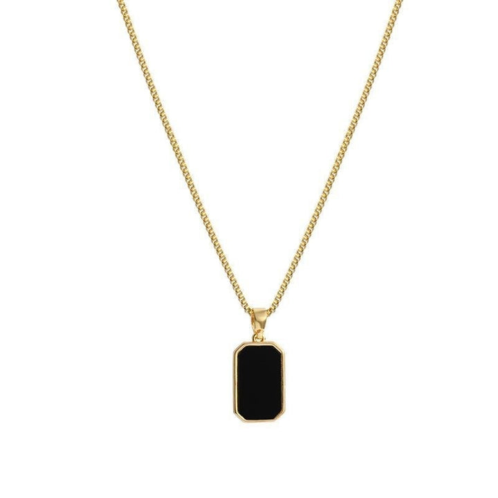Dual-Color Geometric Gemstone Pendant Necklace - Titanium Steel Light Luxury Niche Choker European