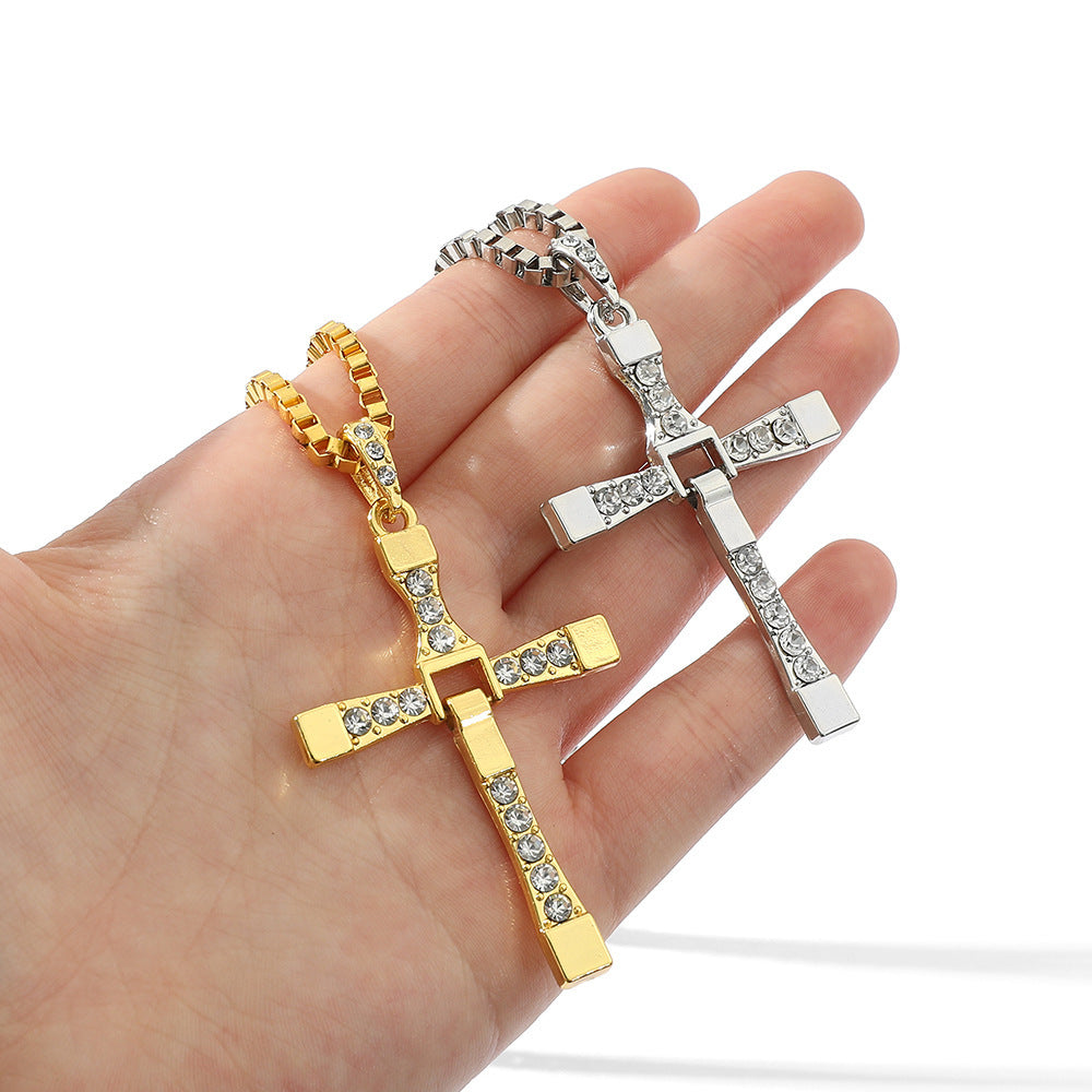 Luxurious Diamond-Inlaid Cross Necklace