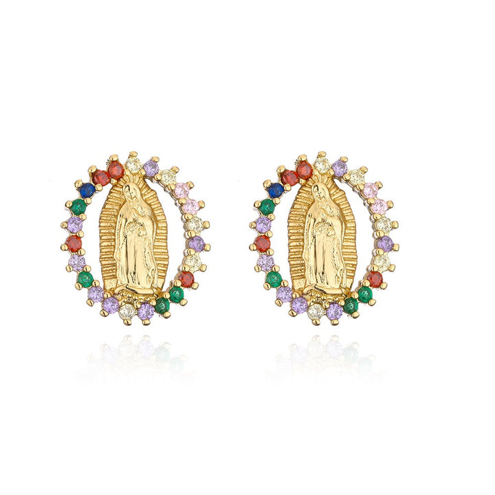 18K Gold Color Diamond Earrings - -Plated Religious Niche Earrings European