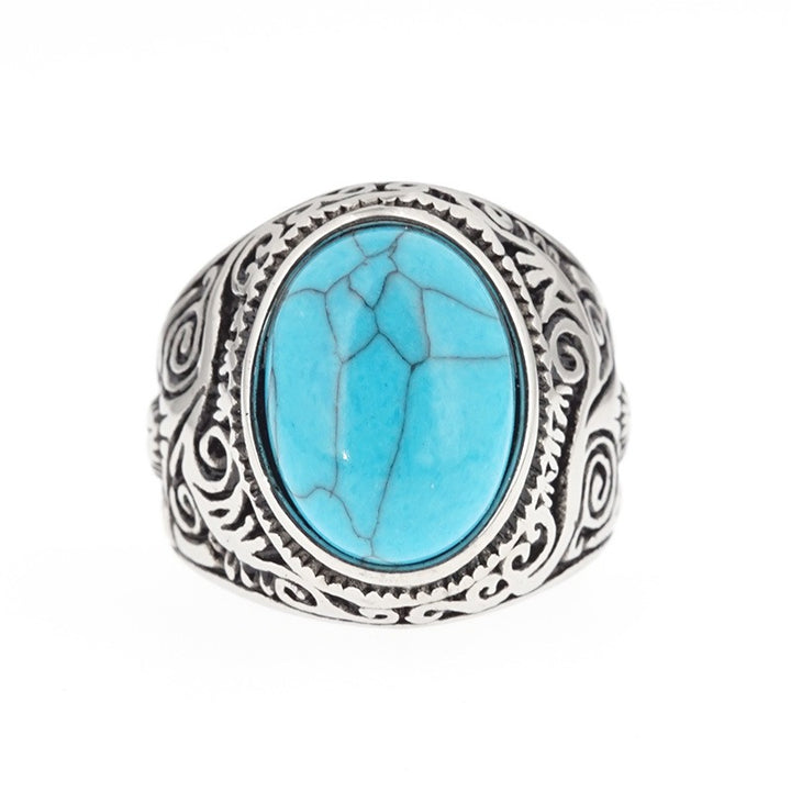 S925 Silver  Antiqued Niche Wide Vintage Carved Multi-Gemstone Ring