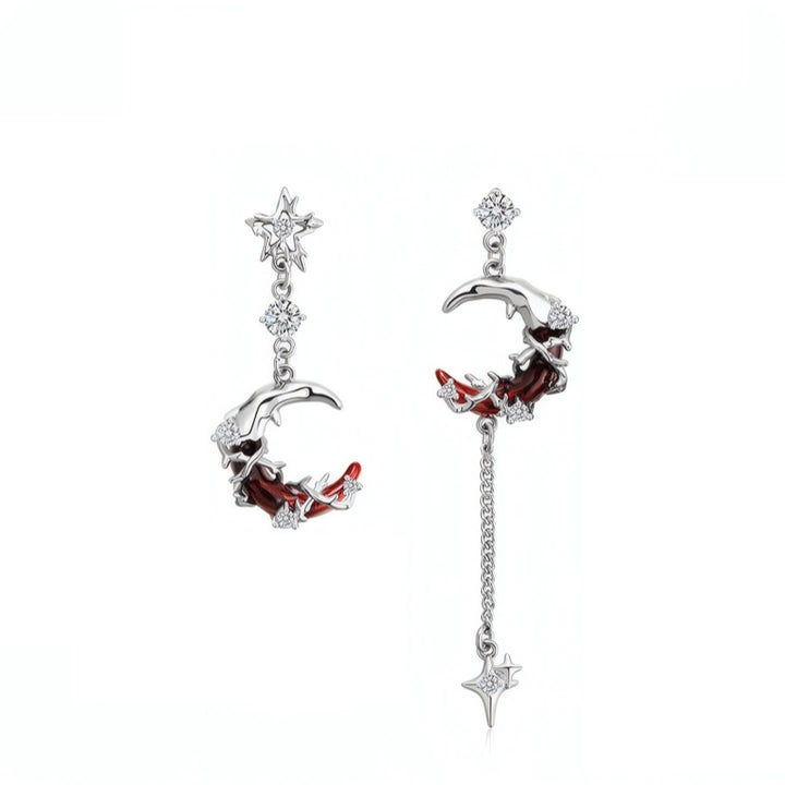 Asymmetric Moon Star Thorns Earrings - Niche Sweet & Cool Women's Earrings