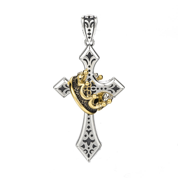 Cross and Crown Vintage Two-Tone Necklace