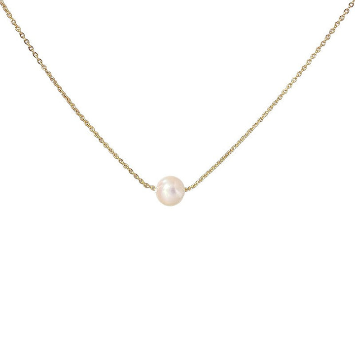 18K Gold/Silver Single Pearl Necklace - Light Luxury Minimalist Choker