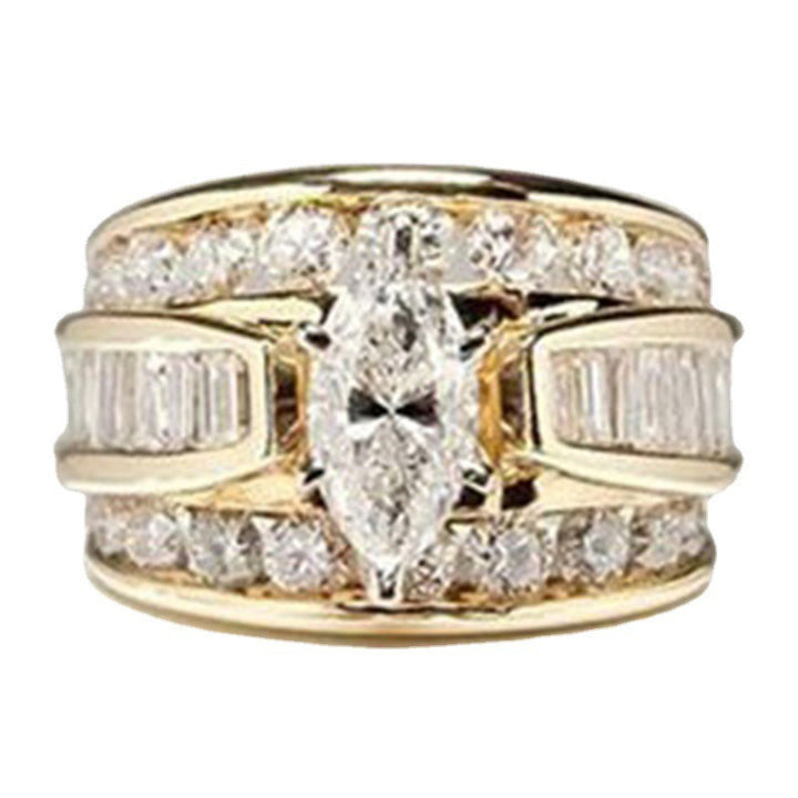 18K Gold\S925 Silver Light Luxury High-End Three-Color Marquise Main Diamond Full-Circle Diamond Ring