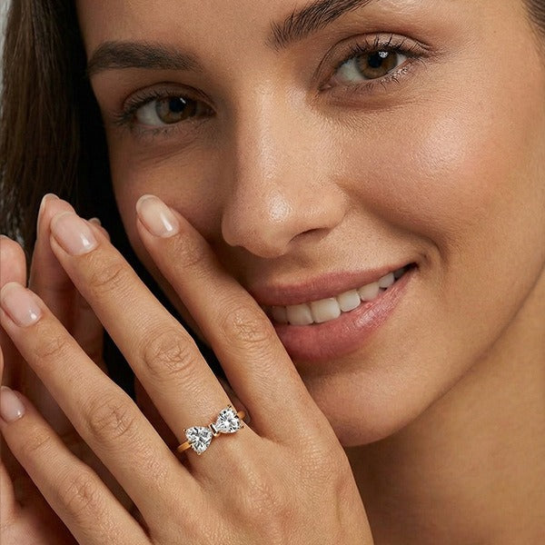 18K Gold / 18K White Gold Double Stone Bow Ring Minimal & Elegant Fine Jewelry Design