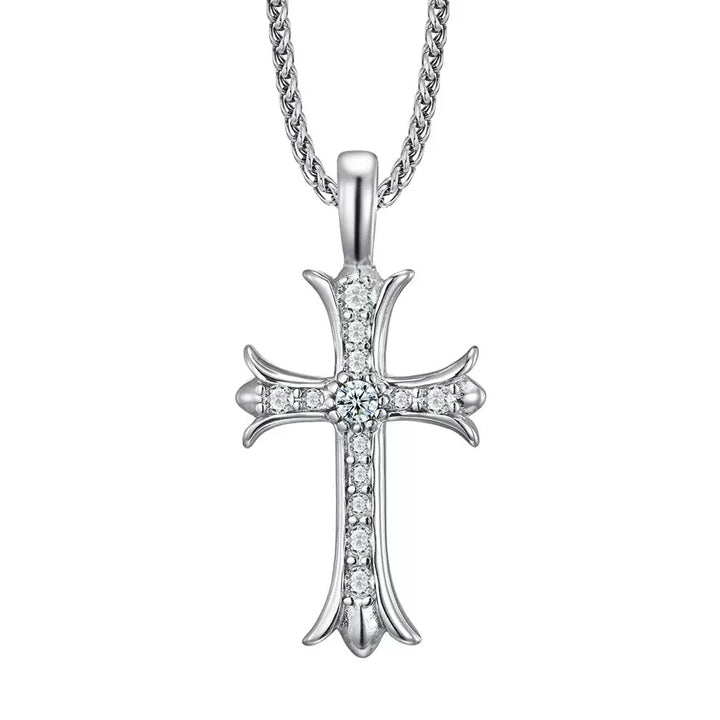 Silver diamond studded cross pendant necklace