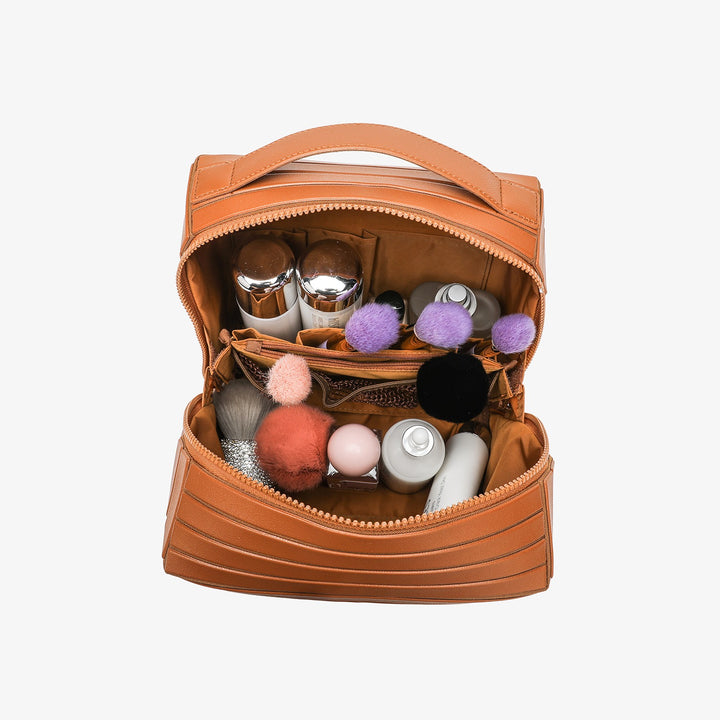 Minimal Textured Makeup Bag｜Spacious & Structured Cosmetic Organizer for Daily & Travel Use