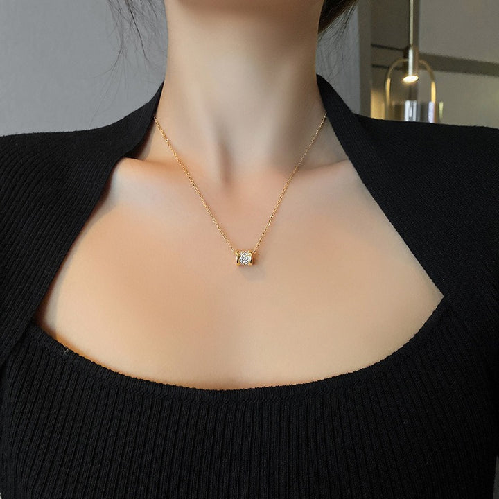 18K Gold / White Gold Slim Barrel Pavé Necklace | Minimal Luxury Collarbone Chain