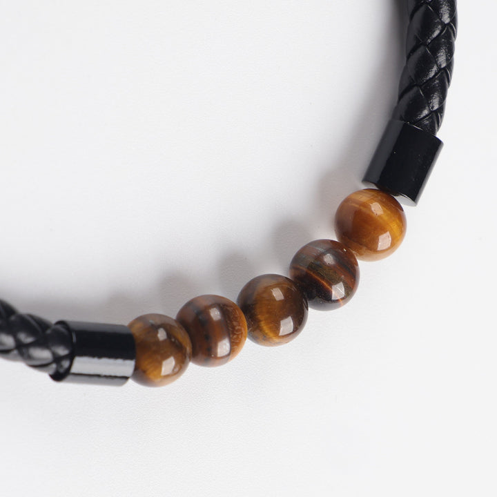 Natural Tiger's Eye Leather Bracelet | A Symbol of Strength, Focus & Protection