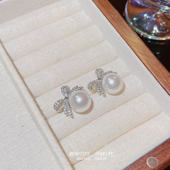 Luxury Pearl & Diamond Bow Stud Earrings | Elegant Sparkle for Everyday & Special Moments