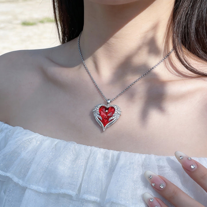 Angel Wing Heart Crystal Necklace | Multicolor Gem | Meaningful Gift for Her
