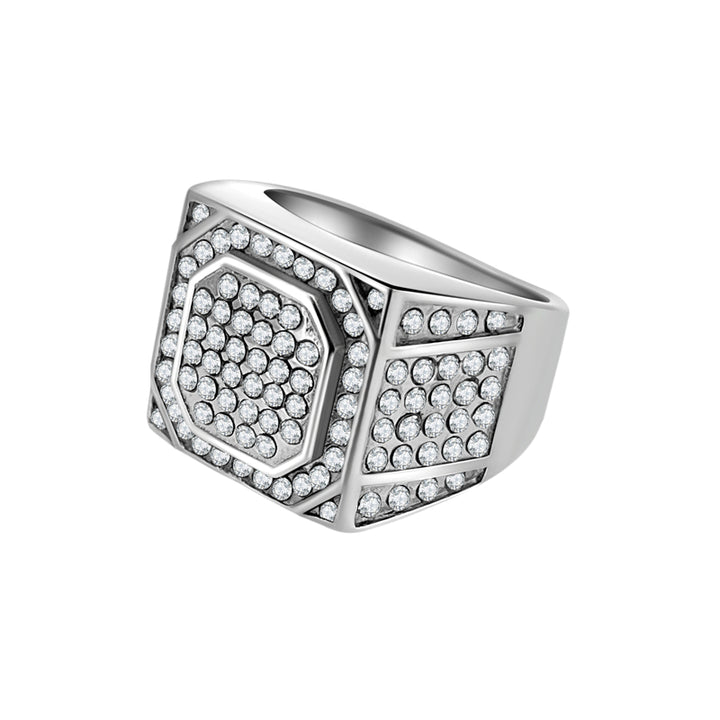 Silver full diamond geometric wide face ring