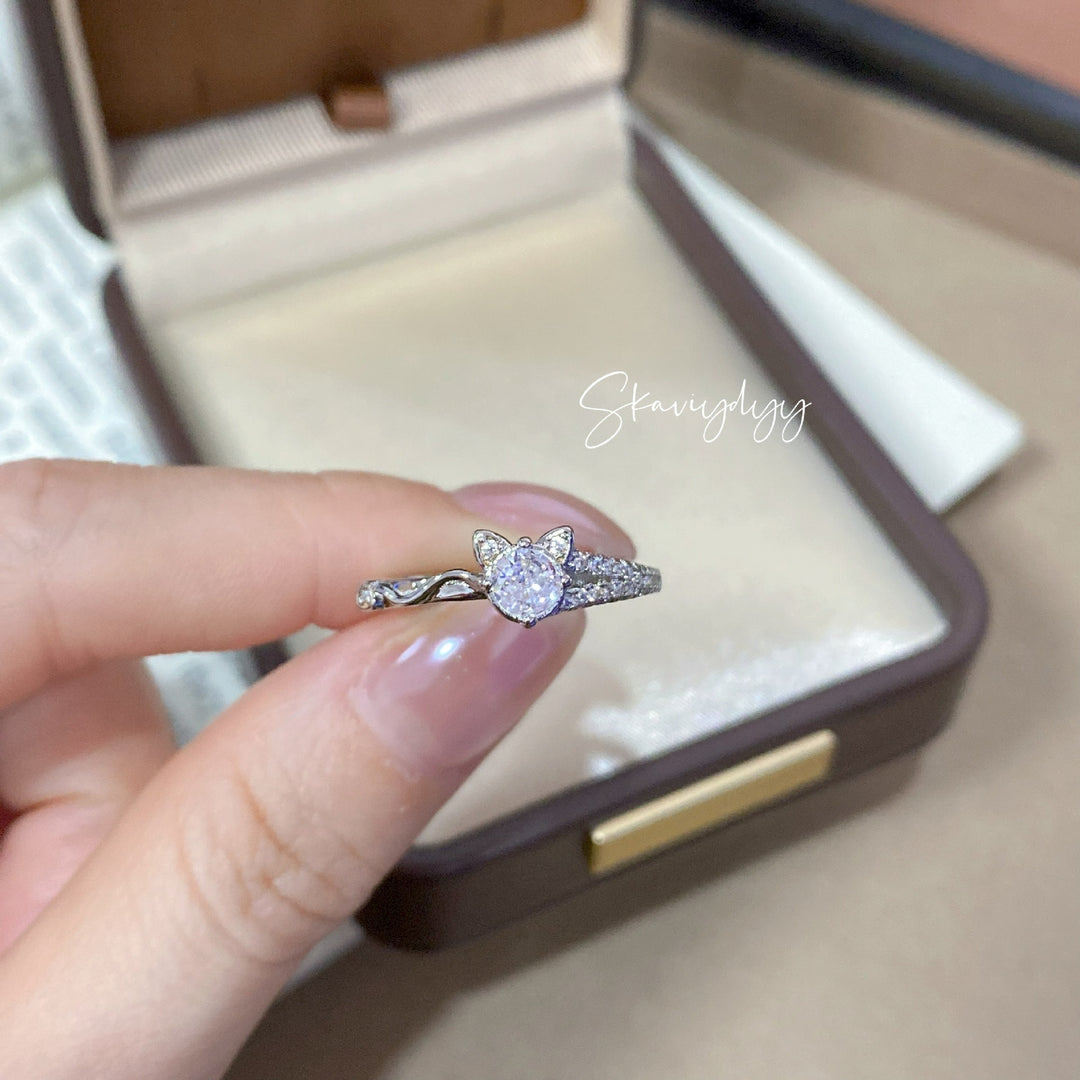 Moissanite White Gold Ring with Bow Design | Brilliant & Romantic Statement Ring